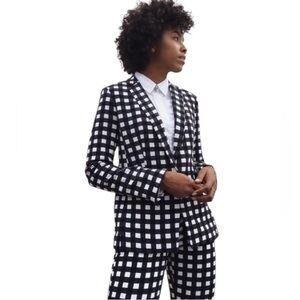 Banana Republic gingham black white contemporary check blazer size 10 petite